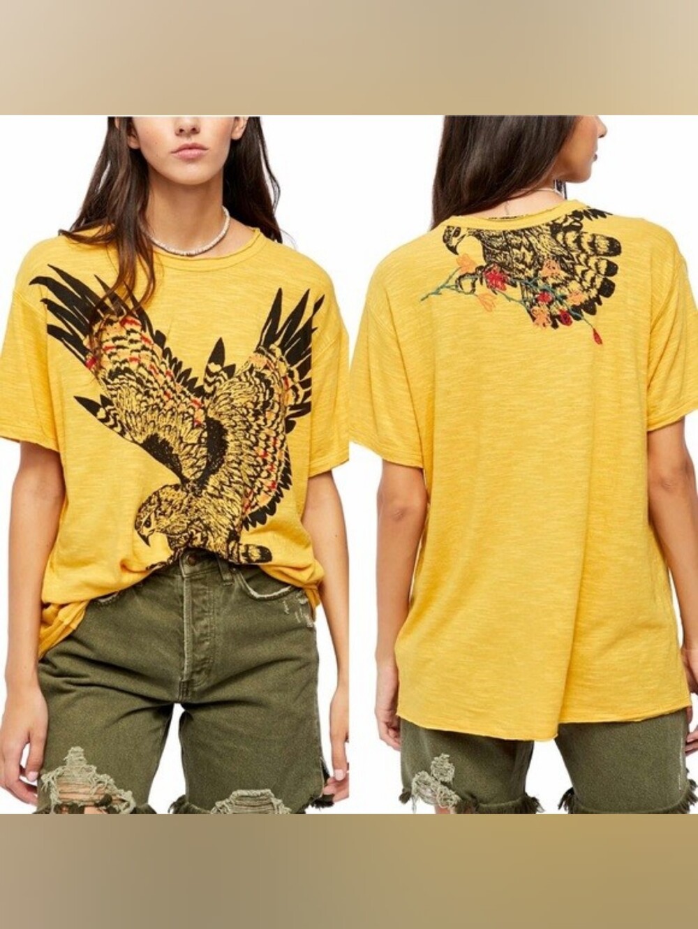 We The Free People Soak Up Sun Tee-Shirt Eagle-Yellow ** Size Large